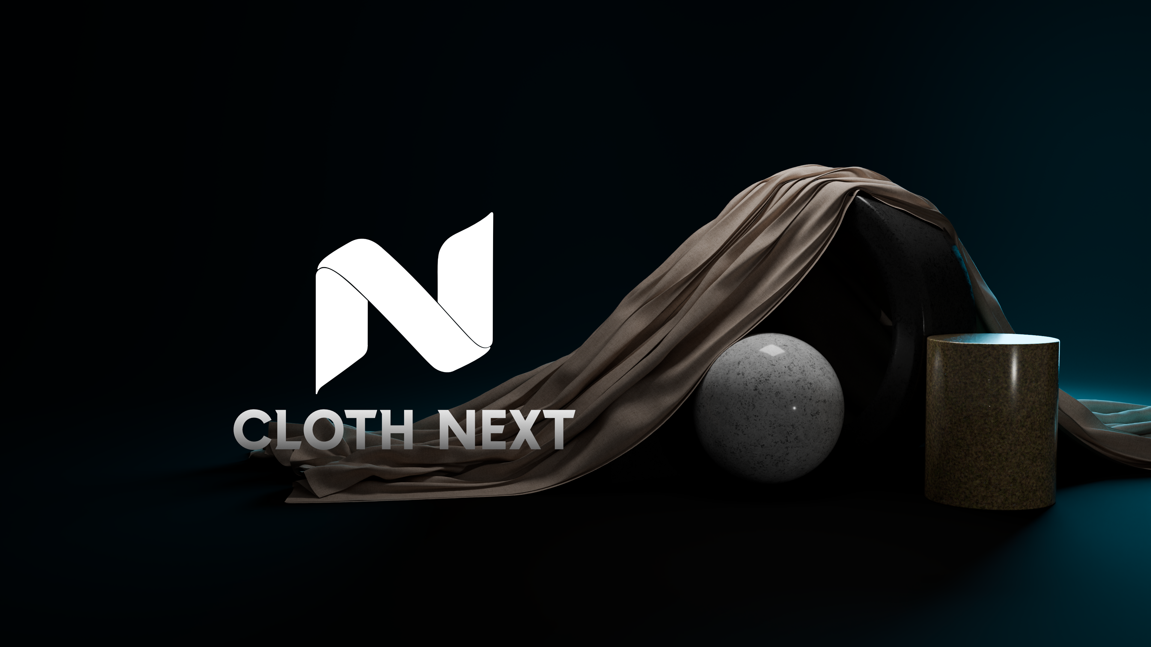 Cloth NeXt simulation result showing fabric draped across multiple collision objects